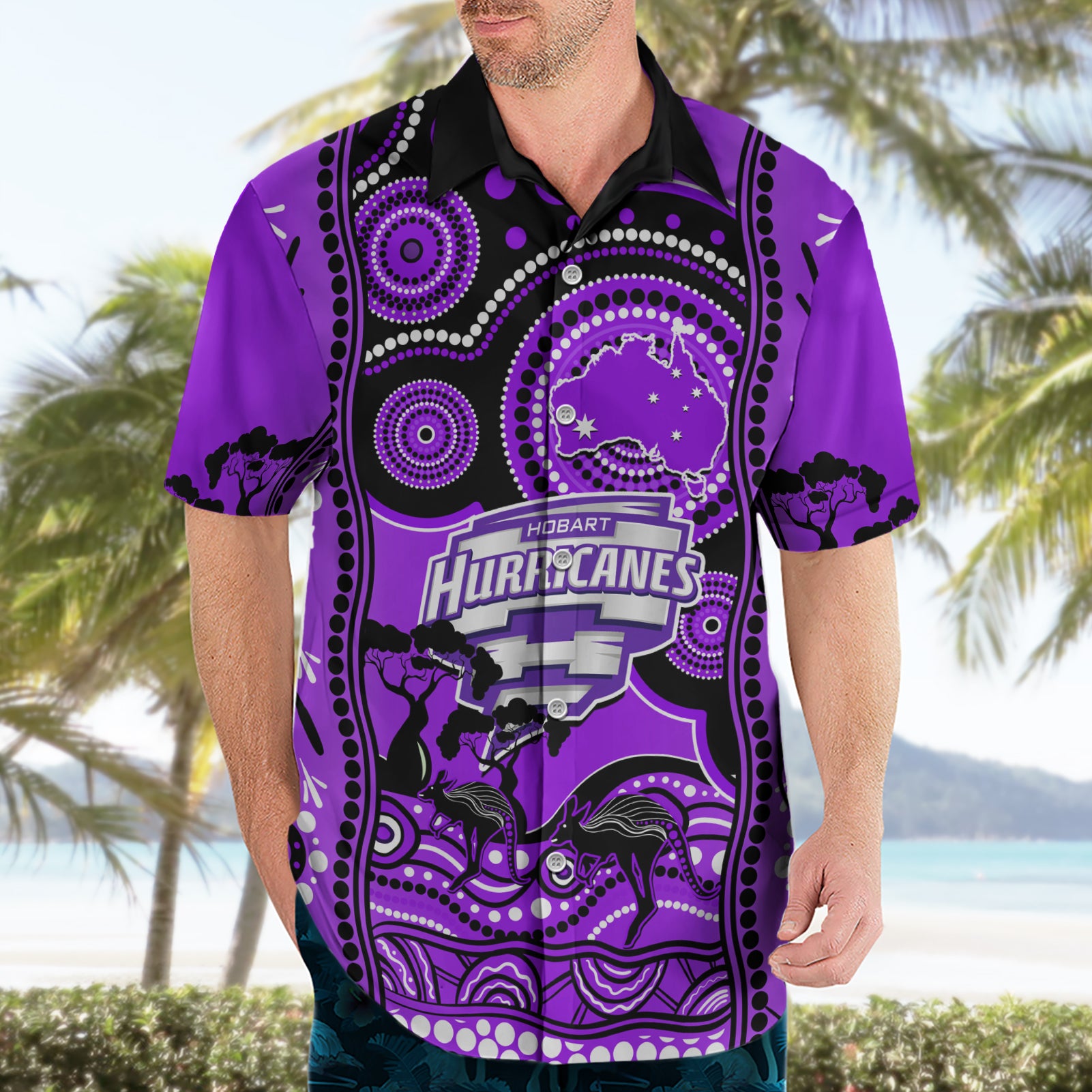 Custom Hobart Hurricanes Cricket Hawaiian Shirt Happy Australia Day Aboriginal Art - Vibe Hoodie Shop