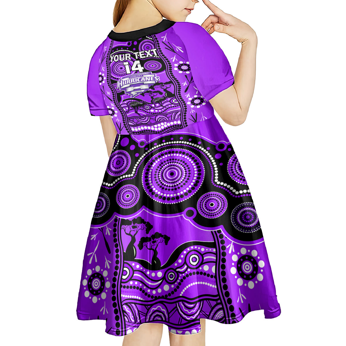 Custom Hobart Hurricanes Cricket Kid Short Sleeve Dress Happy Australia Day Aboriginal Art - Vibe Hoodie Shop