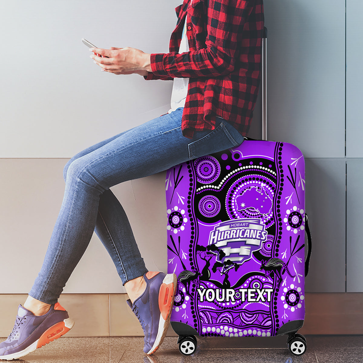 Custom Hobart Hurricanes Cricket Luggage Cover Happy Australia Day Aboriginal Art - Vibe Hoodie Shop