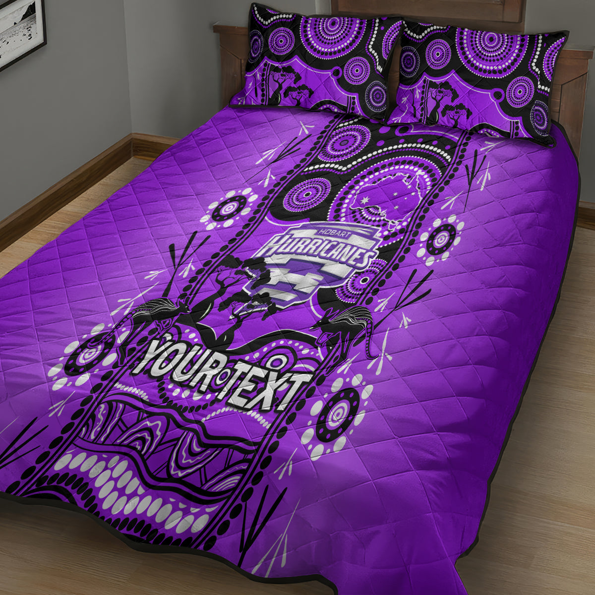 Custom Hobart Hurricanes Cricket Quilt Bed Set Happy Australia Day Aboriginal Art - Vibe Hoodie Shop