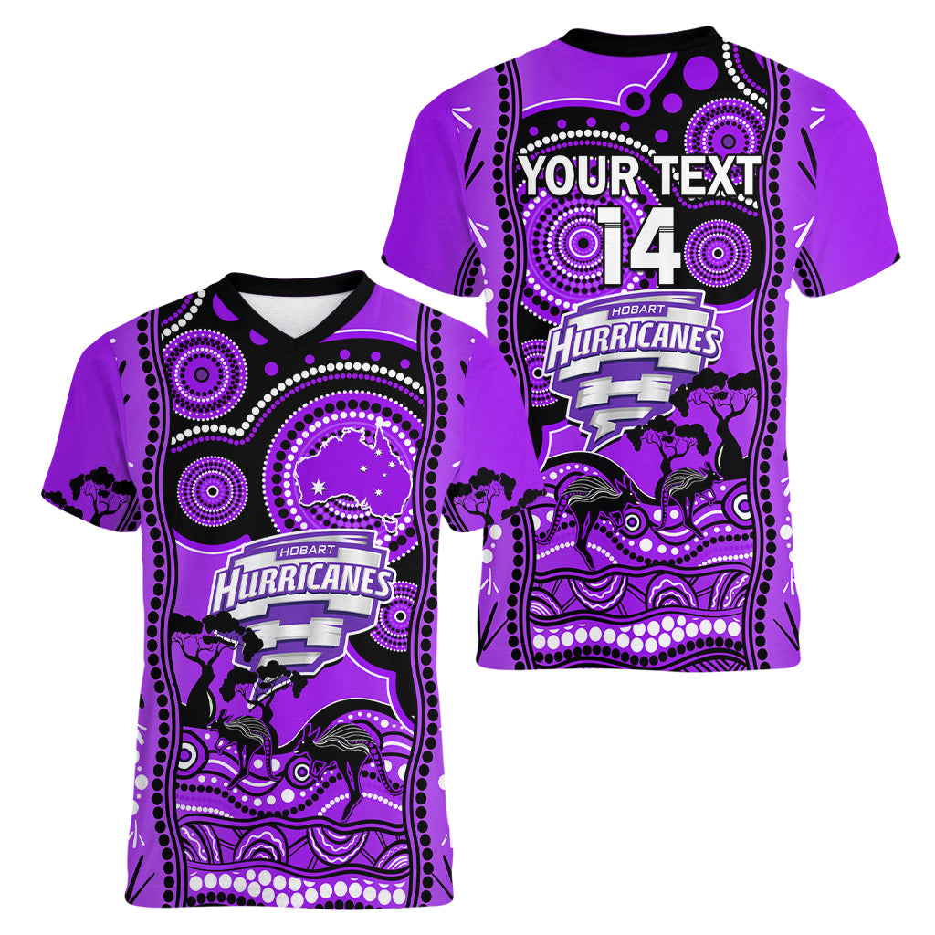 Custom Hobart Hurricanes Cricket Women V Neck T Shirt Happy Australia Day Aboriginal Art - Vibe Hoodie Shop