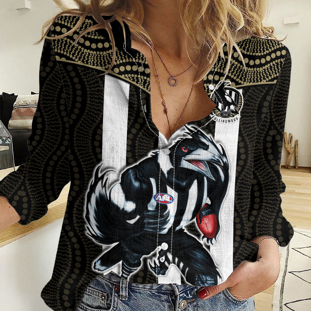 Magpies Football Women Casual Shirt Collingwood 1892 Indigenous Sporty Style - Vibe Hoodie Shop