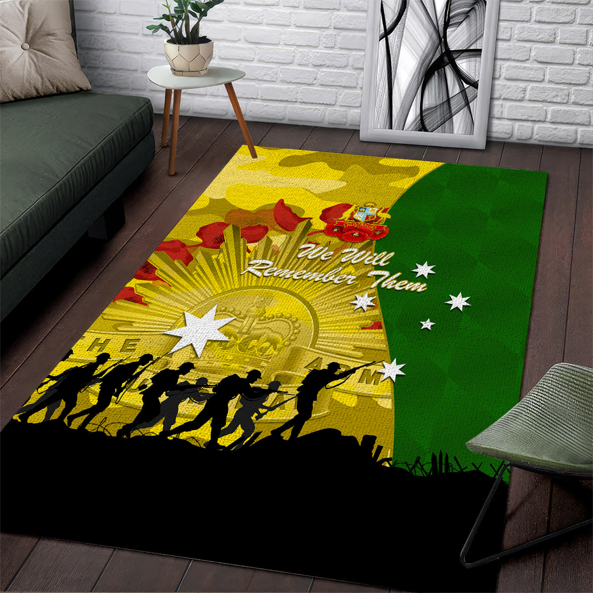 Australia Cricket ANZAC Day 2024 Area Rug Australian Army Camouflage With Poppies - Vibe Hoodie Shop