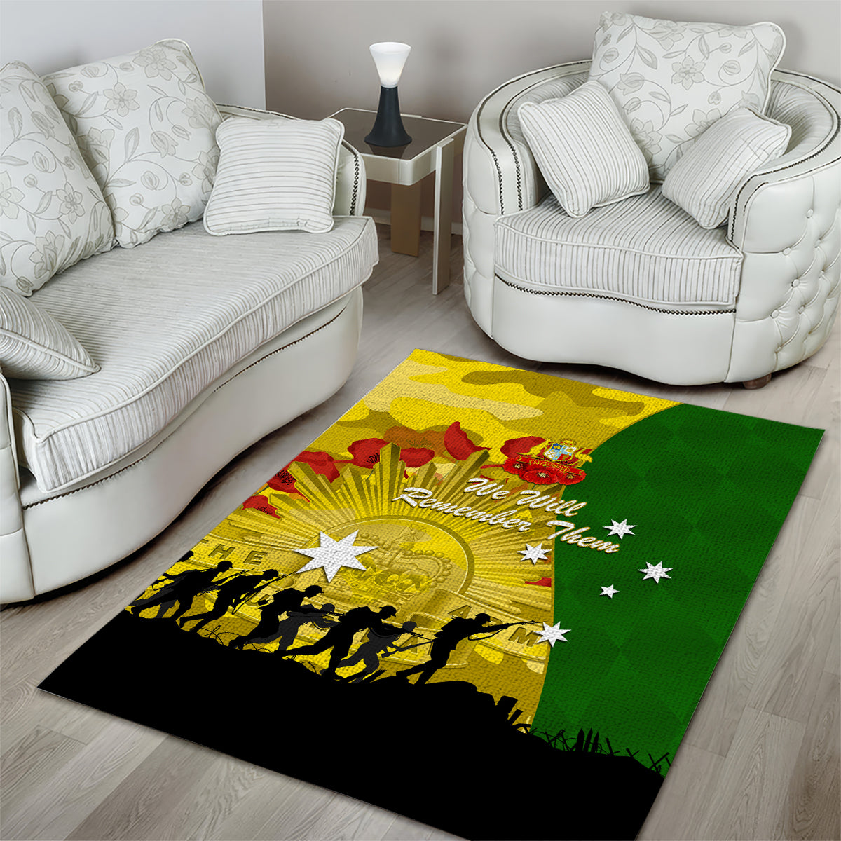 Australia Cricket ANZAC Day 2024 Area Rug Australian Army Camouflage With Poppies - Vibe Hoodie Shop