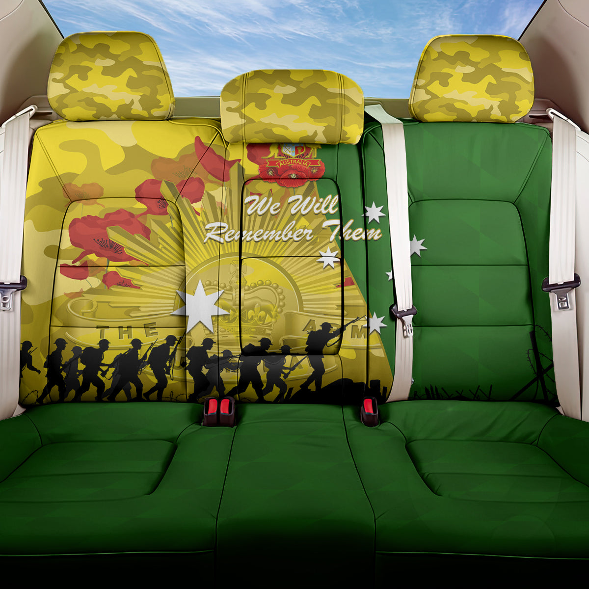 Australia Cricket ANZAC Day 2024 Back Car Seat Cover Australian Army Camouflage With Poppies LT14