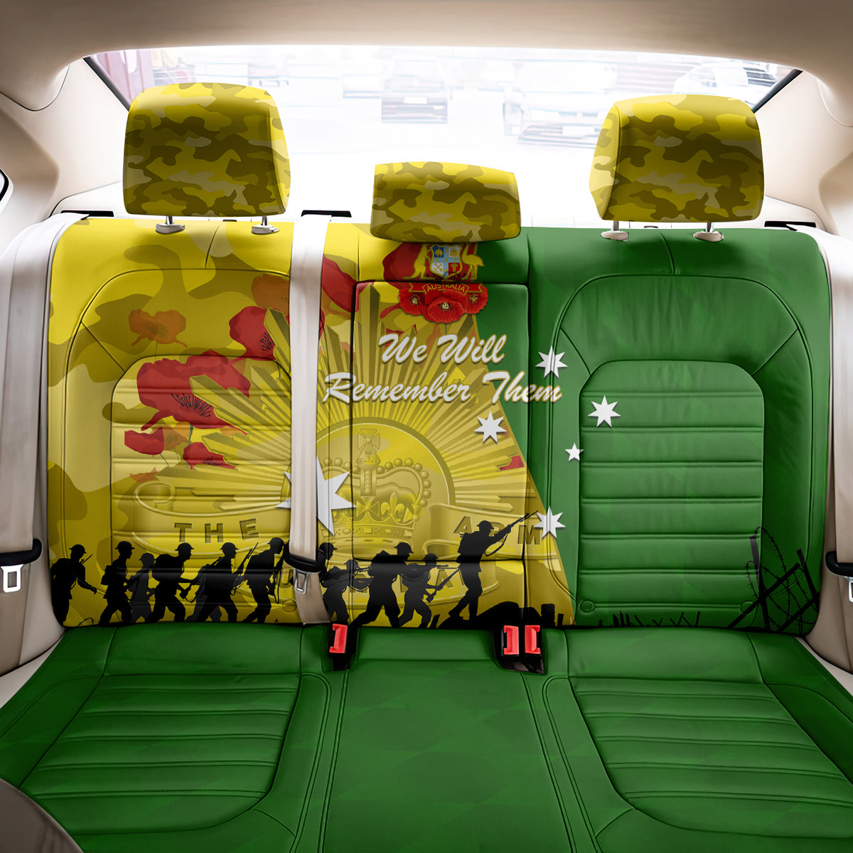 Australia Cricket ANZAC Day 2024 Back Car Seat Cover Australian Army Camouflage With Poppies LT14