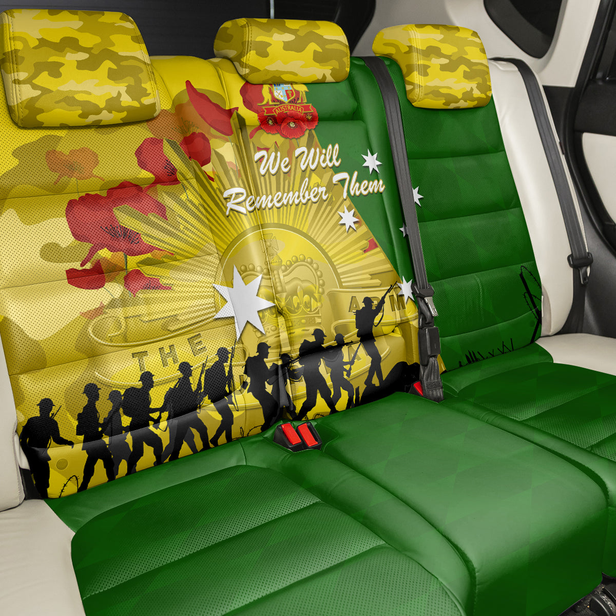 Australia Cricket ANZAC Day 2024 Back Car Seat Cover Australian Army Camouflage With Poppies LT14