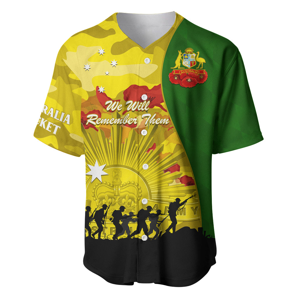 Australia Cricket ANZAC Day 2024 Baseball Jersey Australian Army Camouflage With Poppies - Vibe Hoodie Shop