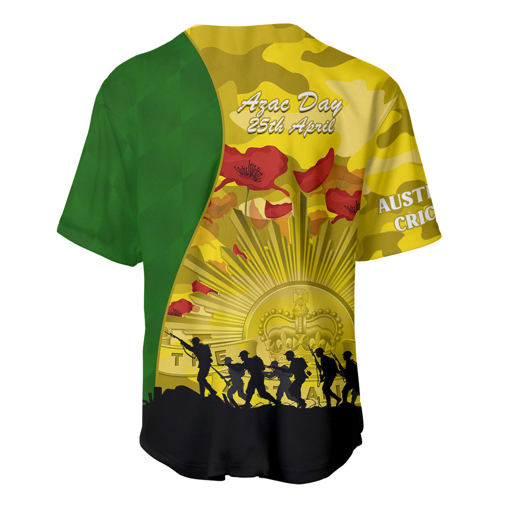 Australia Cricket ANZAC Day 2024 Baseball Jersey Australian Army Camouflage With Poppies - Vibe Hoodie Shop