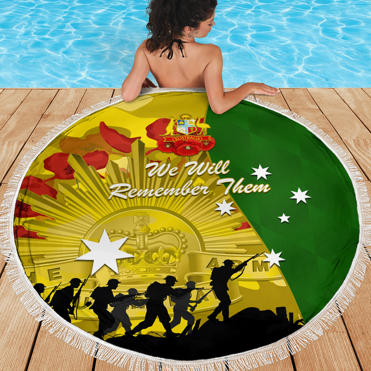 Australia Cricket ANZAC Day 2024 Beach Blanket Australian Army Camouflage With Poppies