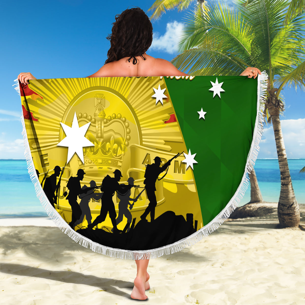 Australia Cricket ANZAC Day 2024 Beach Blanket Australian Army Camouflage With Poppies