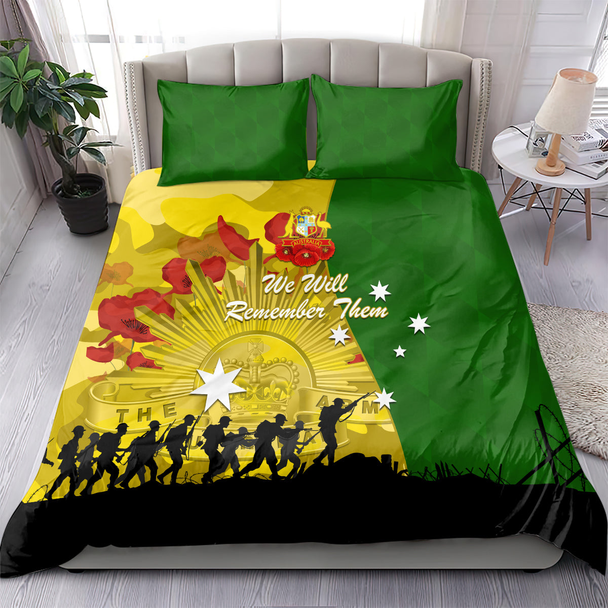Australia Cricket ANZAC Day 2024 Bedding Set Australian Army Camouflage With Poppies - Vibe Hoodie Shop