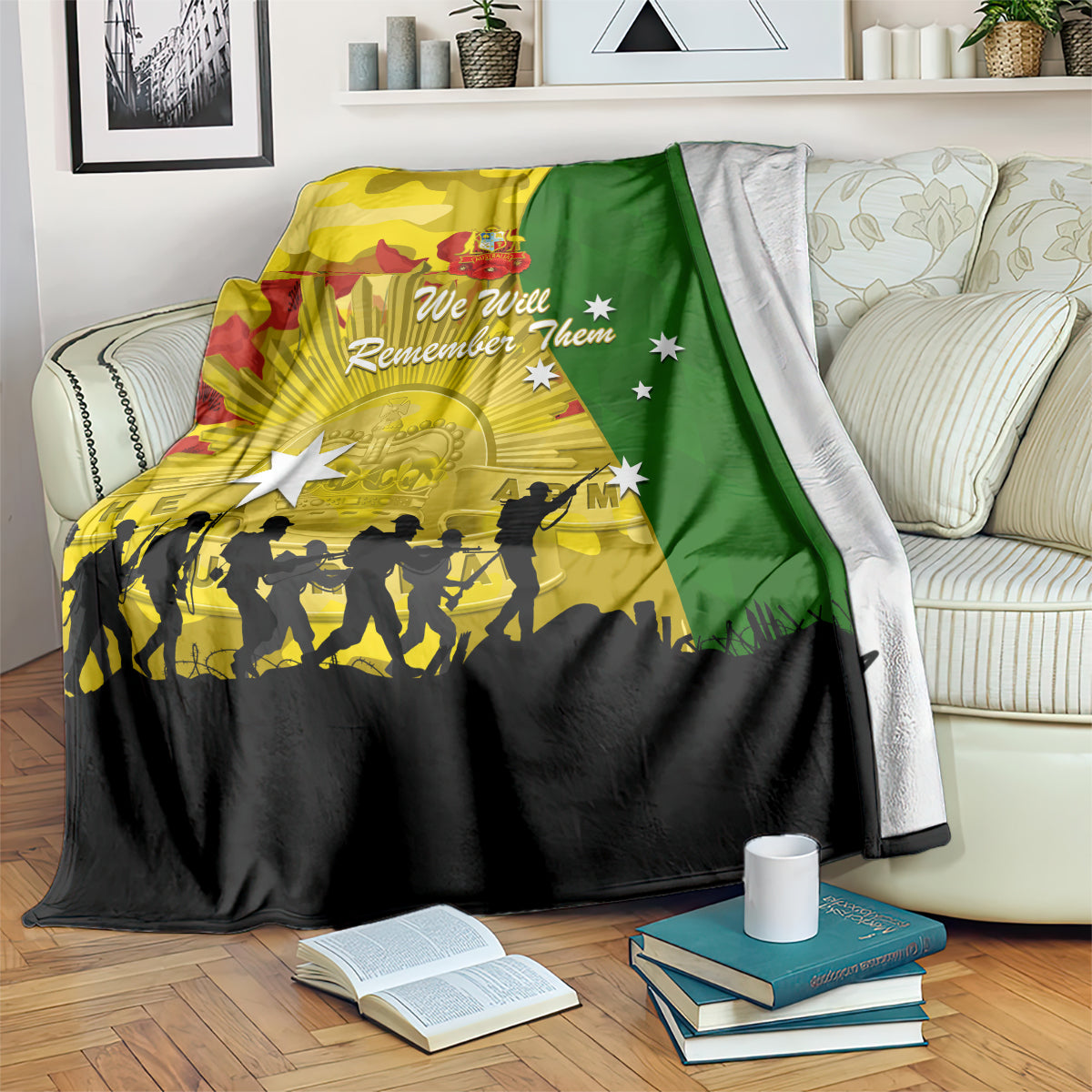 Australia Cricket ANZAC Day 2024 Blanket Australian Army Camouflage With Poppies - Vibe Hoodie Shop