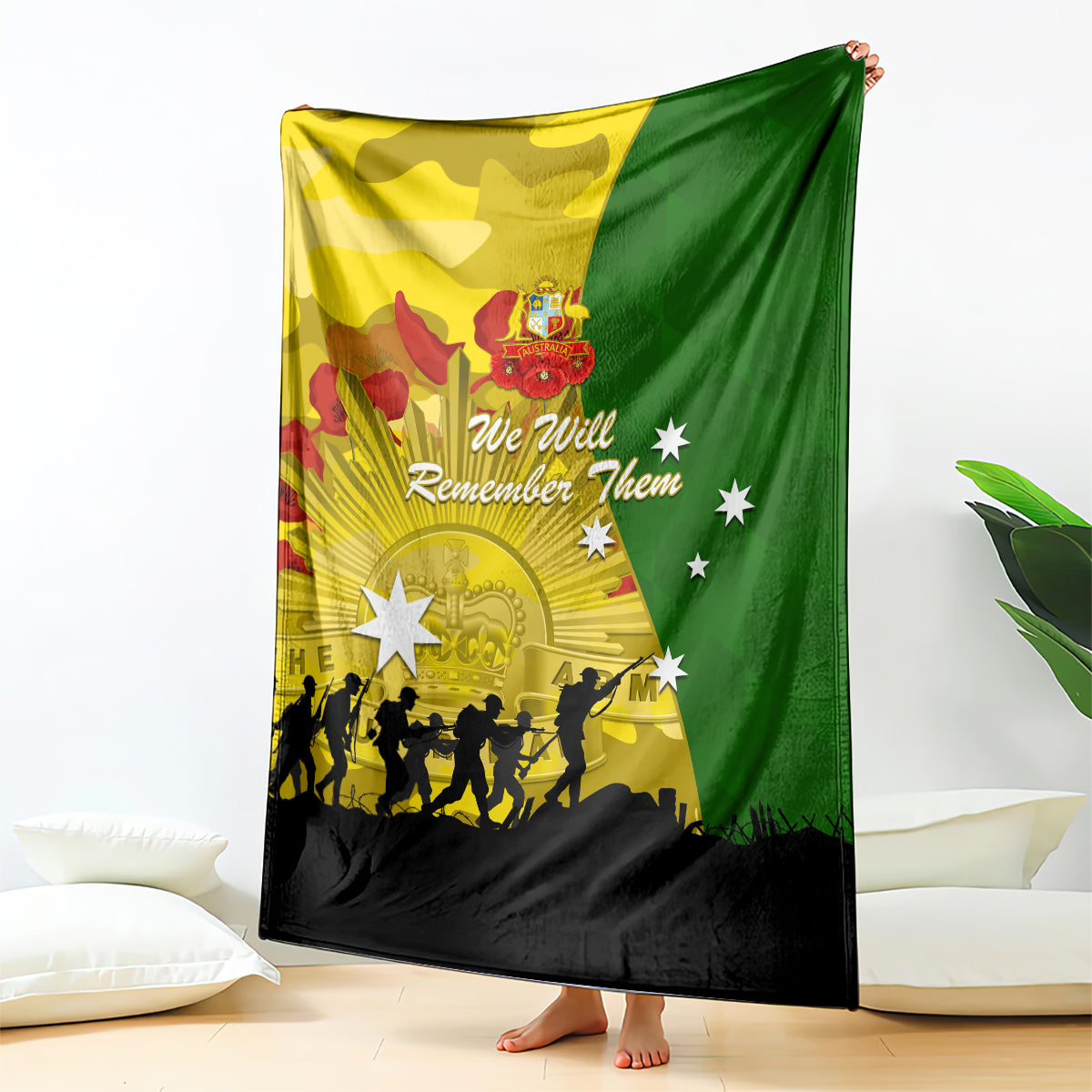 Australia Cricket ANZAC Day 2024 Blanket Australian Army Camouflage With Poppies - Vibe Hoodie Shop