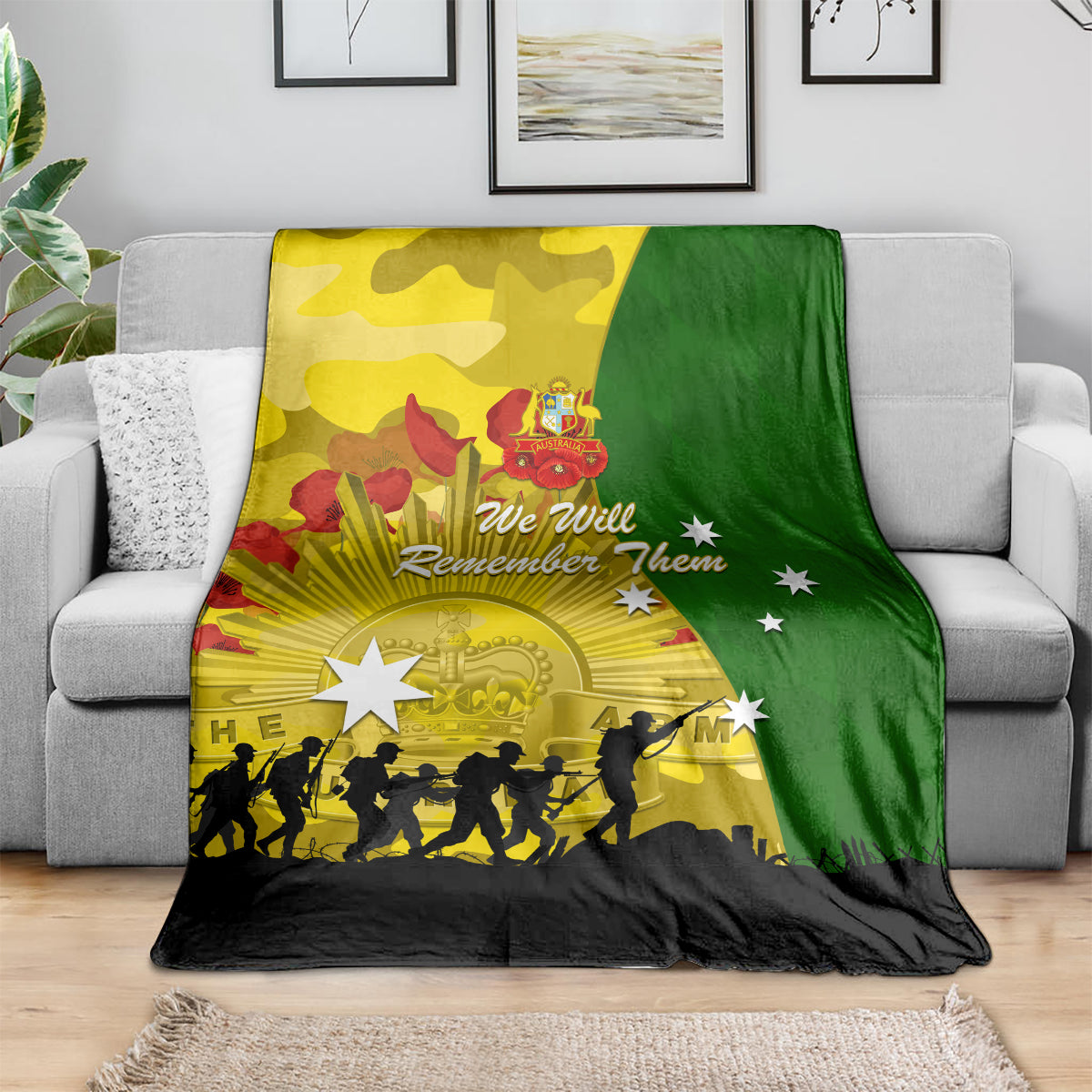 Australia Cricket ANZAC Day 2024 Blanket Australian Army Camouflage With Poppies - Vibe Hoodie Shop