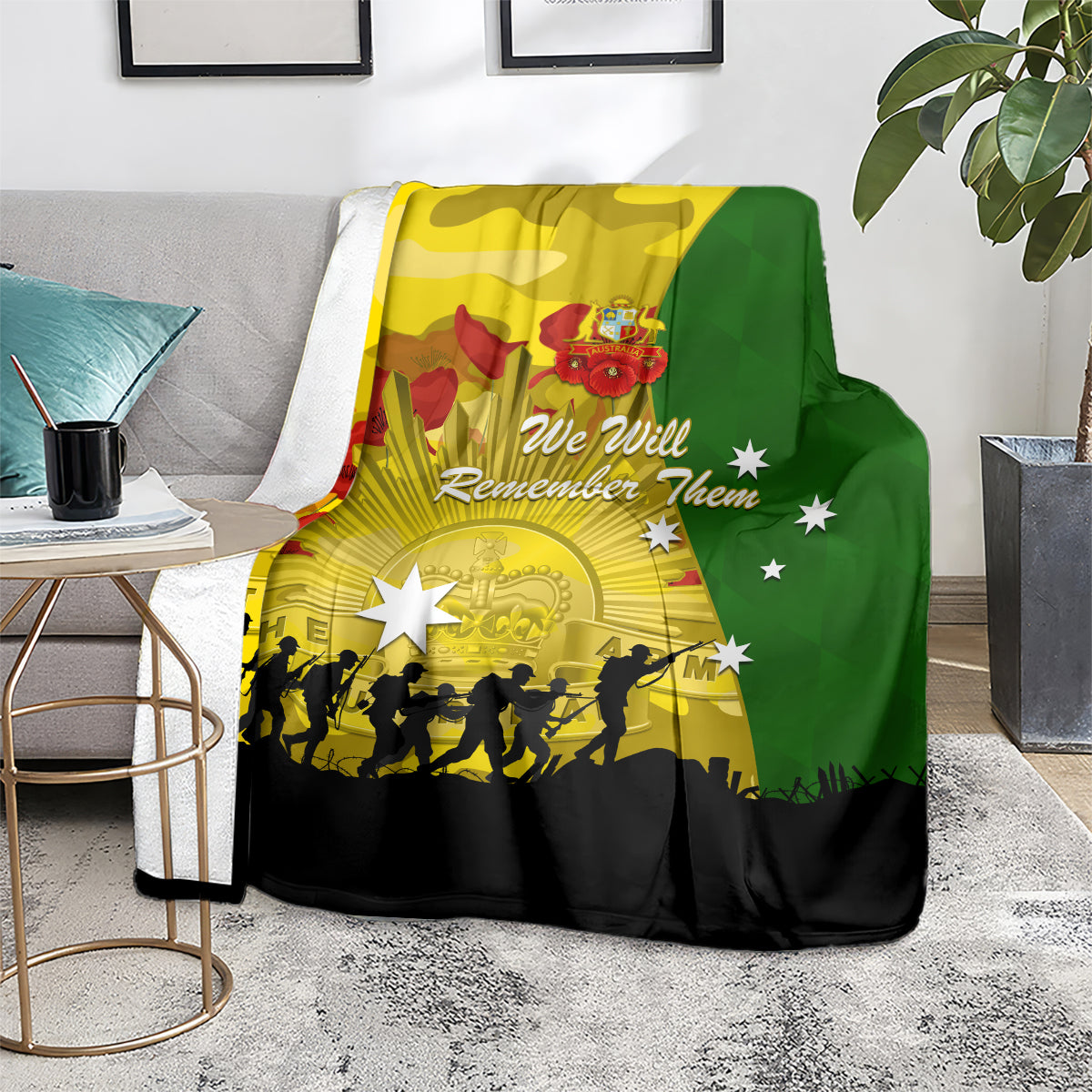 Australia Cricket ANZAC Day 2024 Blanket Australian Army Camouflage With Poppies - Vibe Hoodie Shop