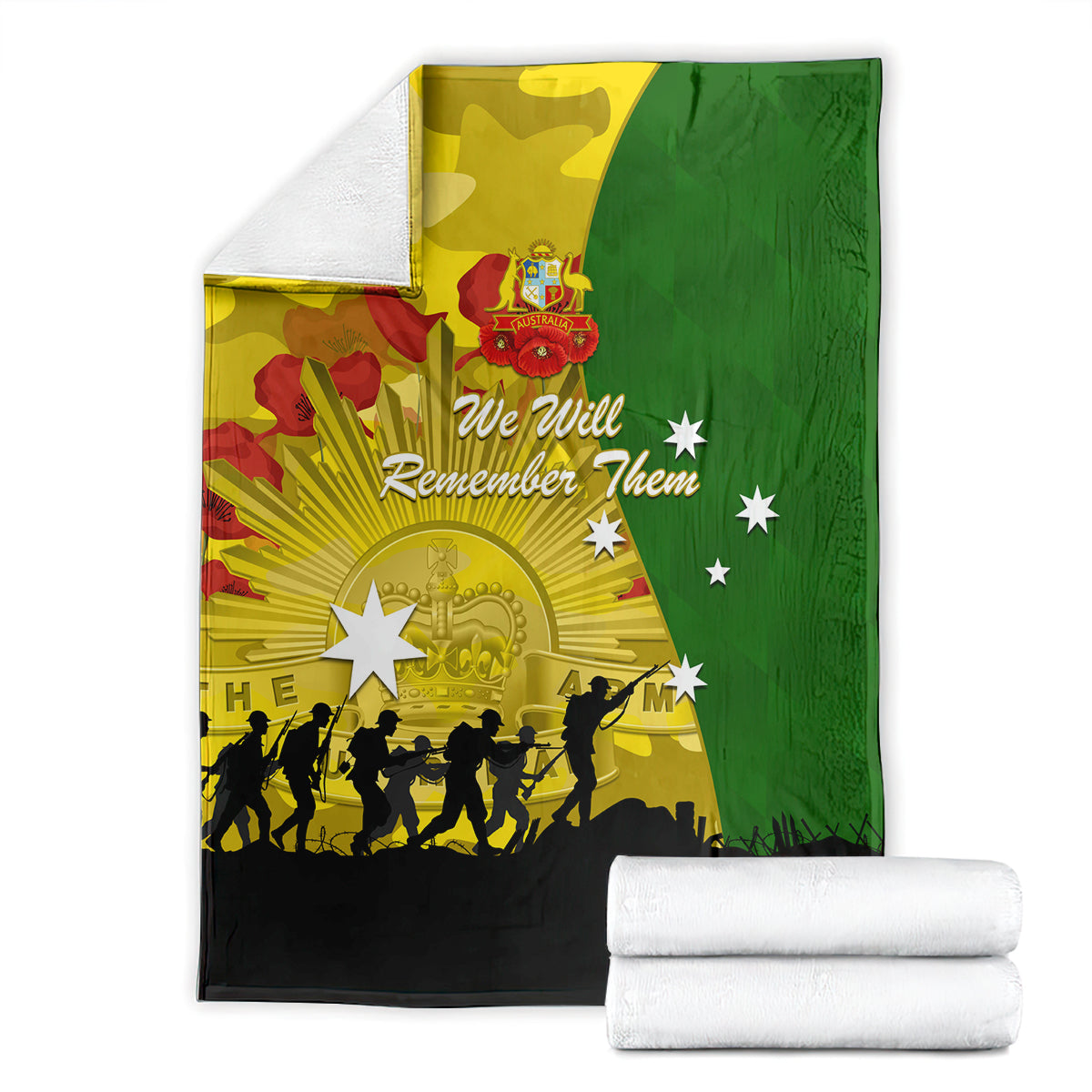 Australia Cricket ANZAC Day 2024 Blanket Australian Army Camouflage With Poppies - Vibe Hoodie Shop