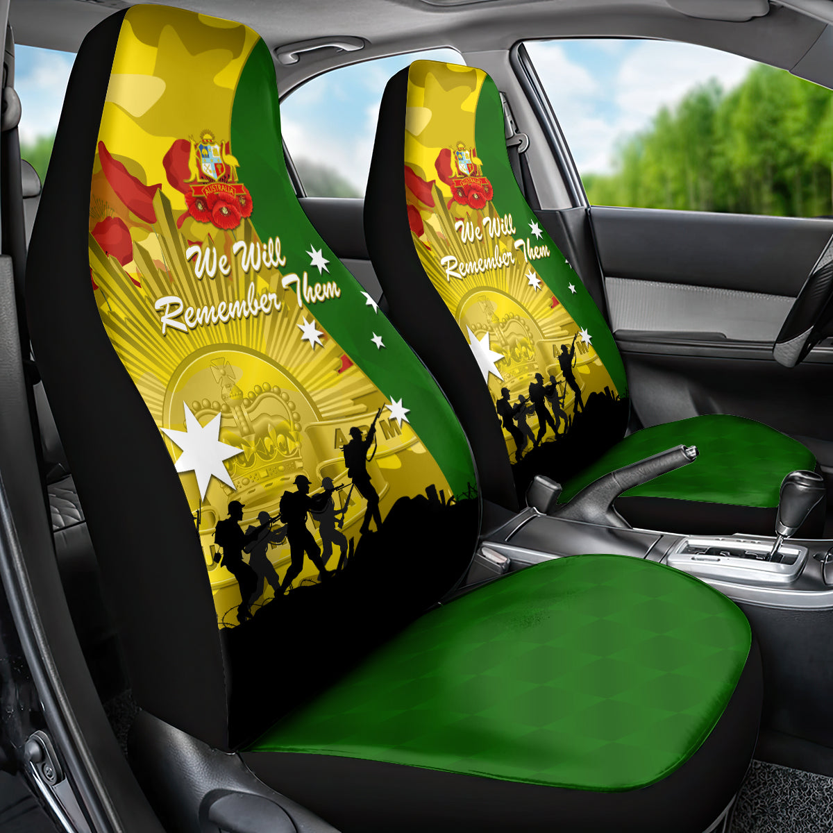 Australia Cricket ANZAC Day 2024 Car Seat Cover Australian Army Camouflage With Poppies - Vibe Hoodie Shop