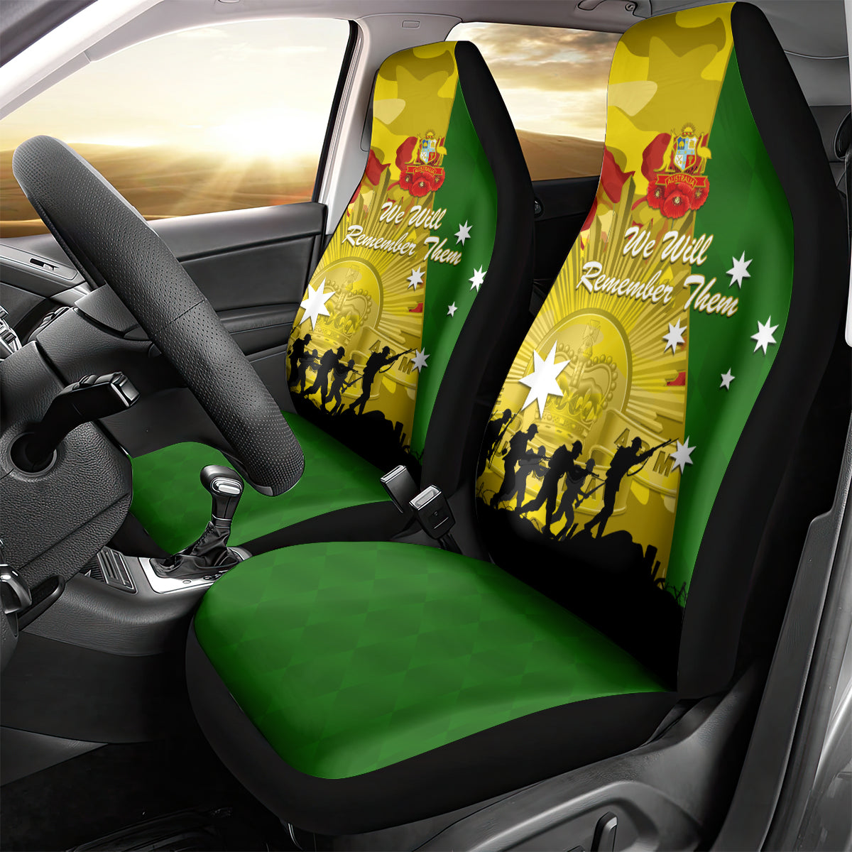 Australia Cricket ANZAC Day 2024 Car Seat Cover Australian Army Camouflage With Poppies - Vibe Hoodie Shop