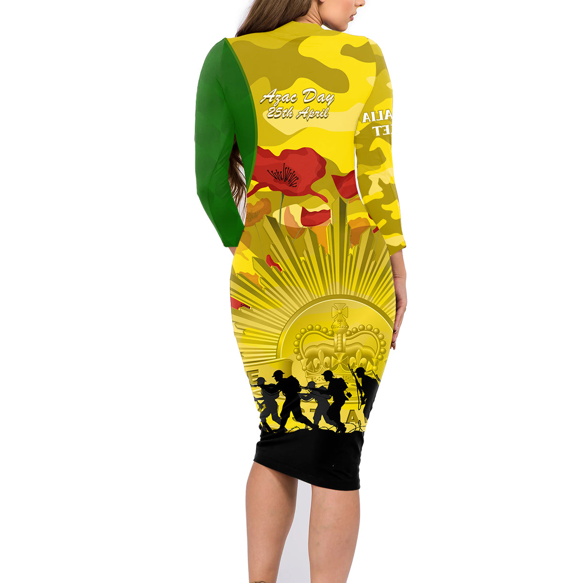 Australia Cricket ANZAC Day 2024 Family Matching Long Sleeve Bodycon Dress and Hawaiian Shirt Australian Army Camouflage With Poppies