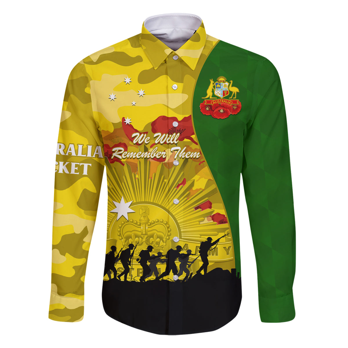 Australia Cricket ANZAC Day 2024 Family Matching Mermaid Dress and Hawaiian Shirt Australian Army Camouflage With Poppies