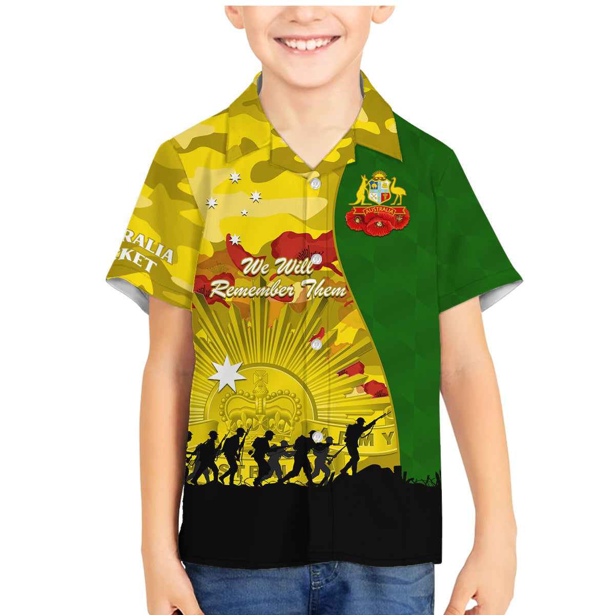 Australia Cricket ANZAC Day 2024 Family Matching Mermaid Dress and Hawaiian Shirt Australian Army Camouflage With Poppies
