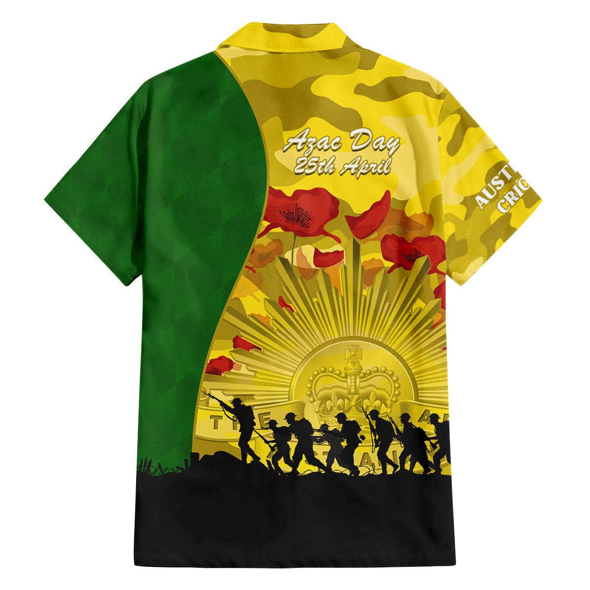Australia Cricket ANZAC Day 2024 Family Matching Off Shoulder Short Dress and Hawaiian Shirt Australian Army Camouflage With Poppies