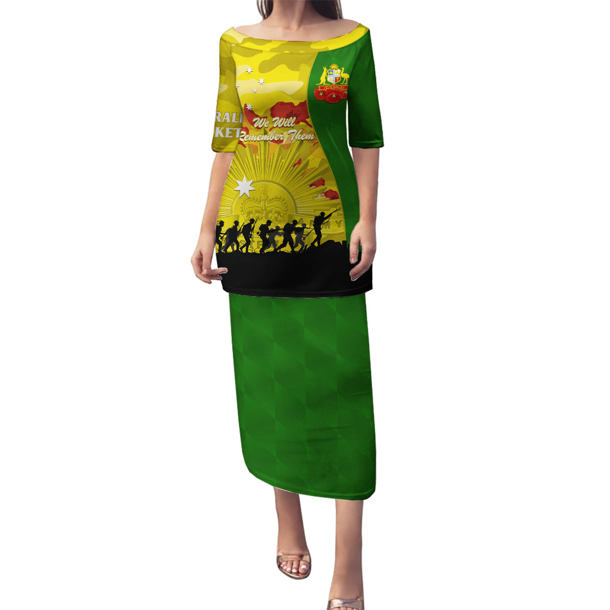 Australia Cricket ANZAC Day 2024 Family Matching Puletasi and Hawaiian Shirt Australian Army Camouflage With Poppies