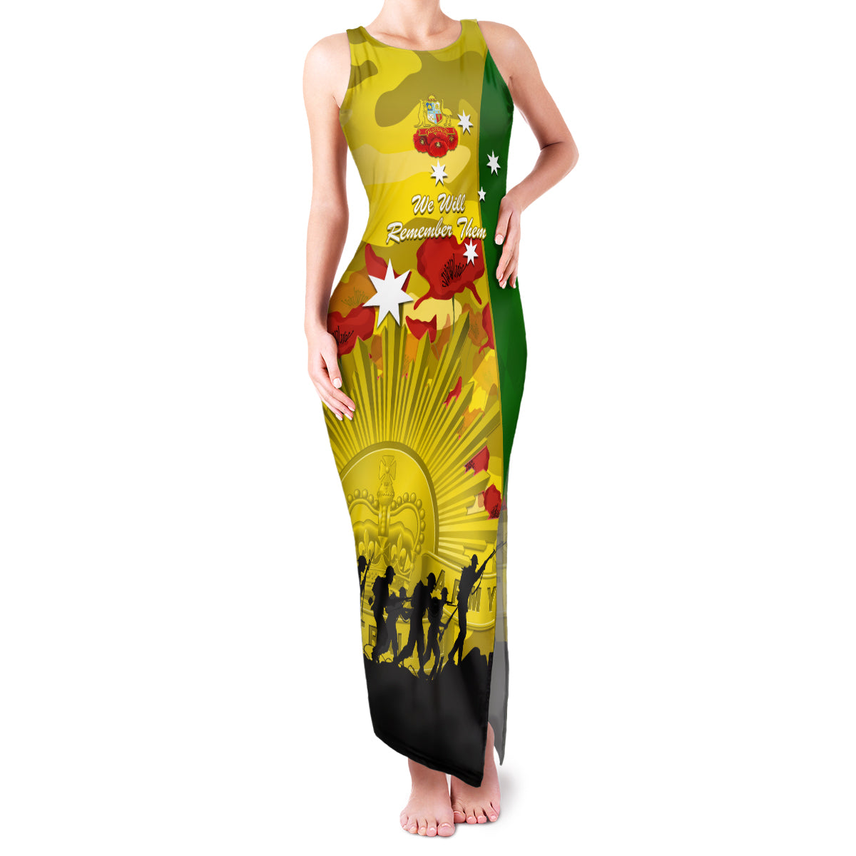 Australia Cricket ANZAC Day 2024 Family Matching Tank Maxi Dress and Hawaiian Shirt Australian Army Camouflage With Poppies