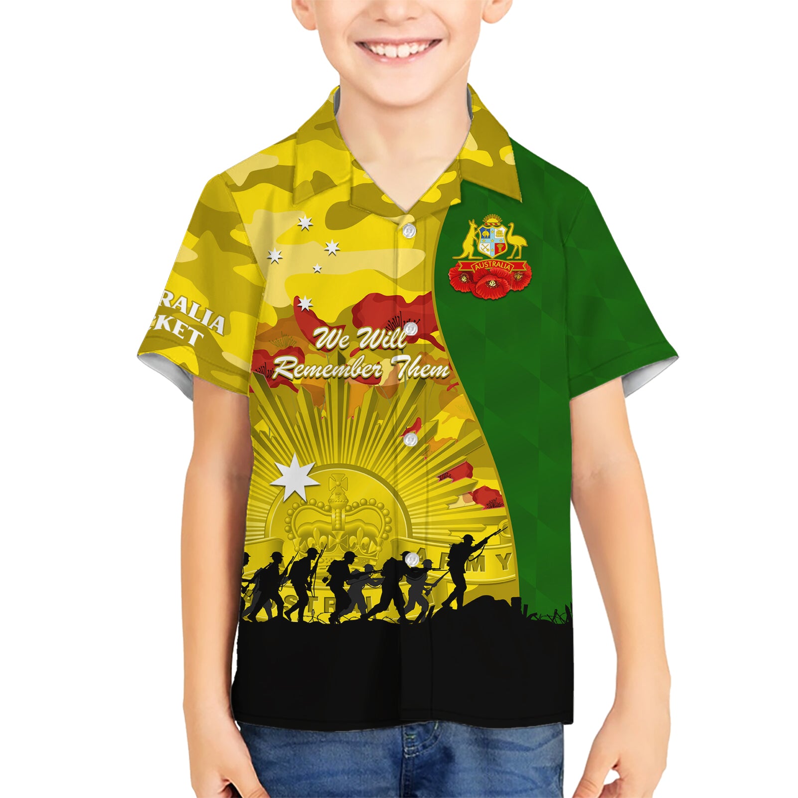 Australia Cricket ANZAC Day 2024 Hawaiian Shirt Australian Army Camouflage With Poppies - Vibe Hoodie Shop