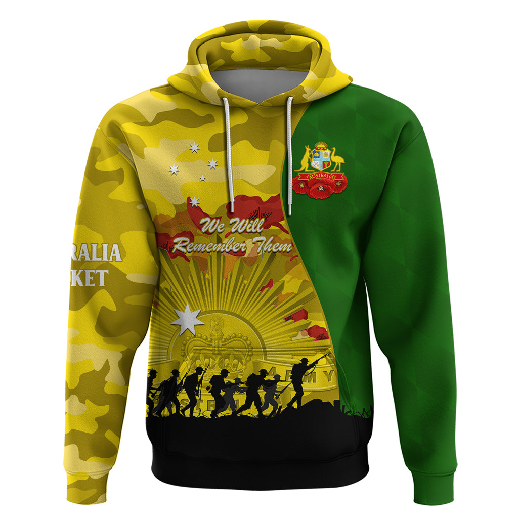 Australia Cricket ANZAC Day 2024 Hoodie Australian Army Camouflage With Poppies - Vibe Hoodie Shop