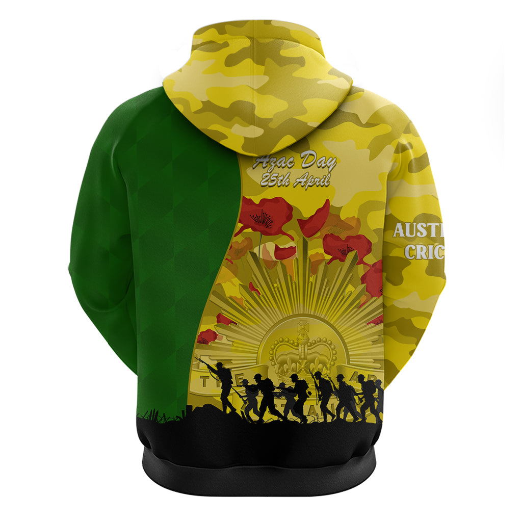 Australia Cricket ANZAC Day 2024 Hoodie Australian Army Camouflage With Poppies - Vibe Hoodie Shop
