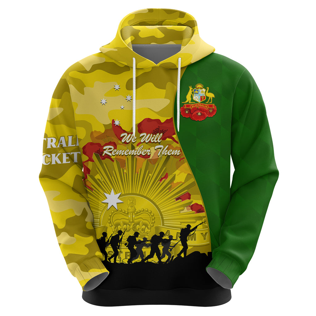 Australia Cricket ANZAC Day 2024 Hoodie Australian Army Camouflage With Poppies - Vibe Hoodie Shop