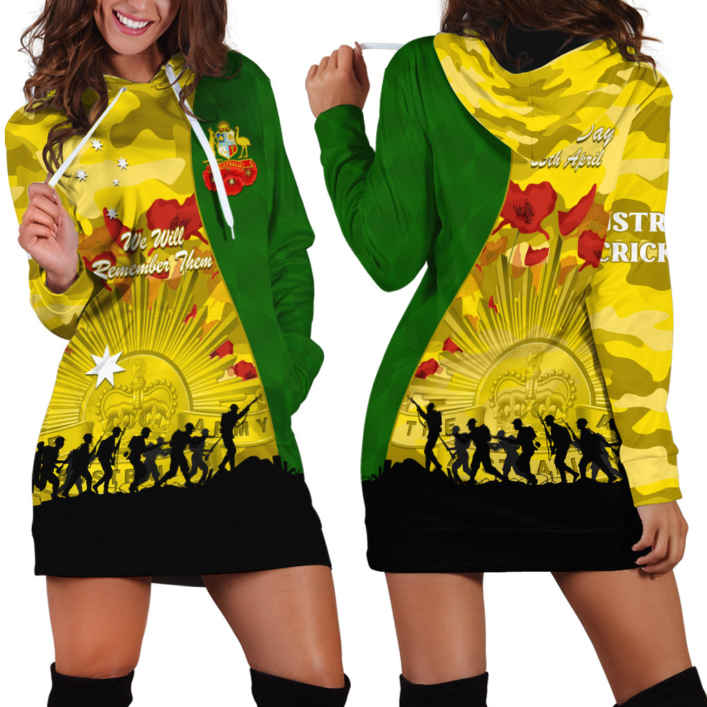 Australia Cricket ANZAC Day 2024 Hoodie Dress Australian Army Camouflage With Poppies - Vibe Hoodie Shop