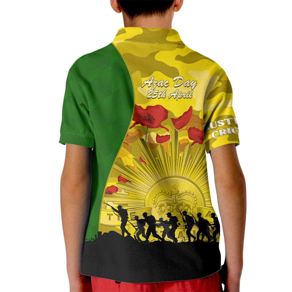 Australia Cricket ANZAC Day 2024 Kid Polo Shirt Australian Army Camouflage With Poppies - Vibe Hoodie Shop