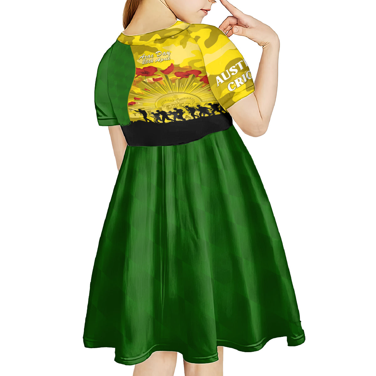 Australia Cricket ANZAC Day 2024 Kid Short Sleeve Dress Australian Army Camouflage With Poppies - Vibe Hoodie Shop