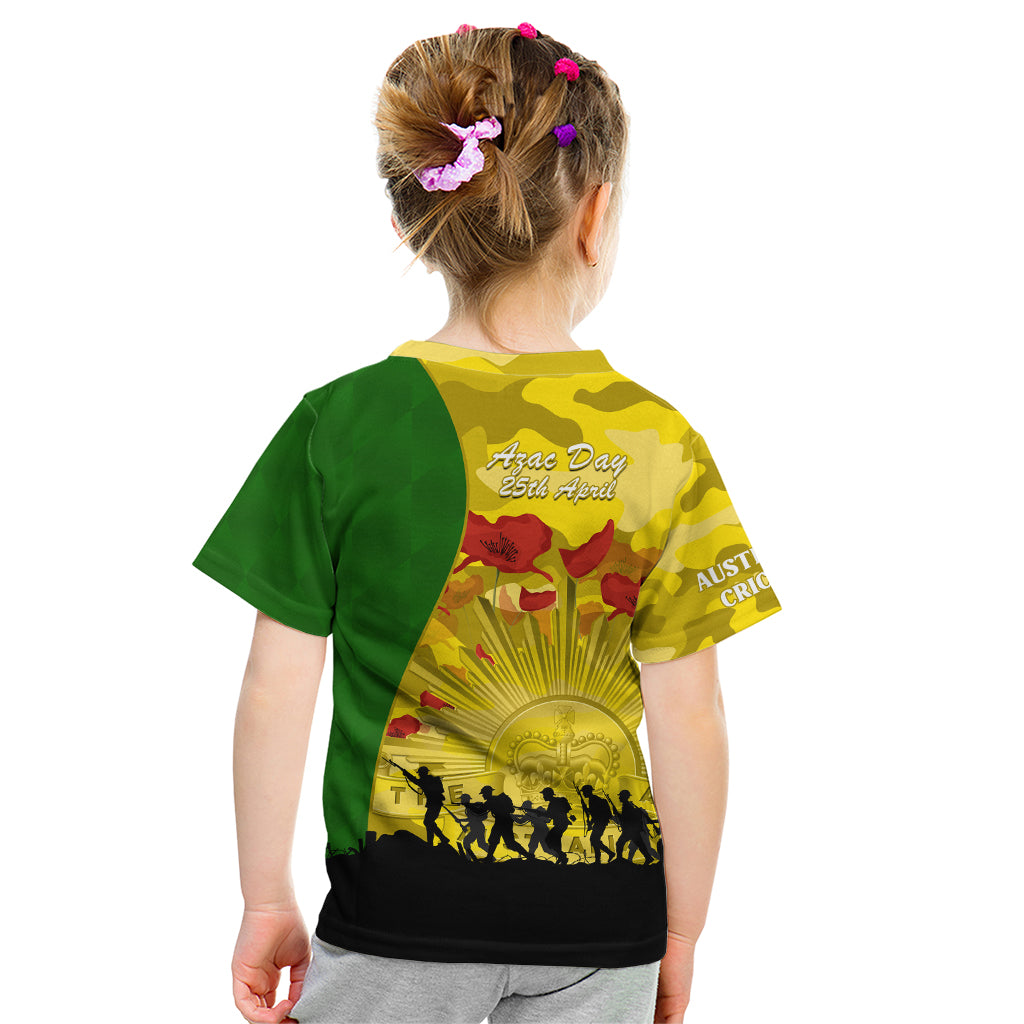 Australia Cricket ANZAC Day 2024 Kid T Shirt Australian Army Camouflage With Poppies - Vibe Hoodie Shop