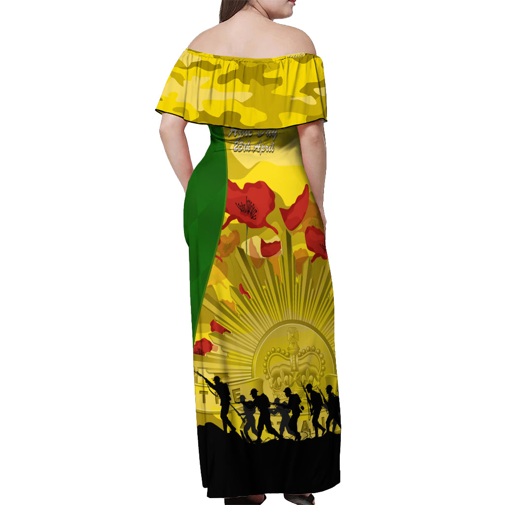 Australia Cricket ANZAC Day 2024 Off Shoulder Maxi Dress Australian Army Camouflage With Poppies