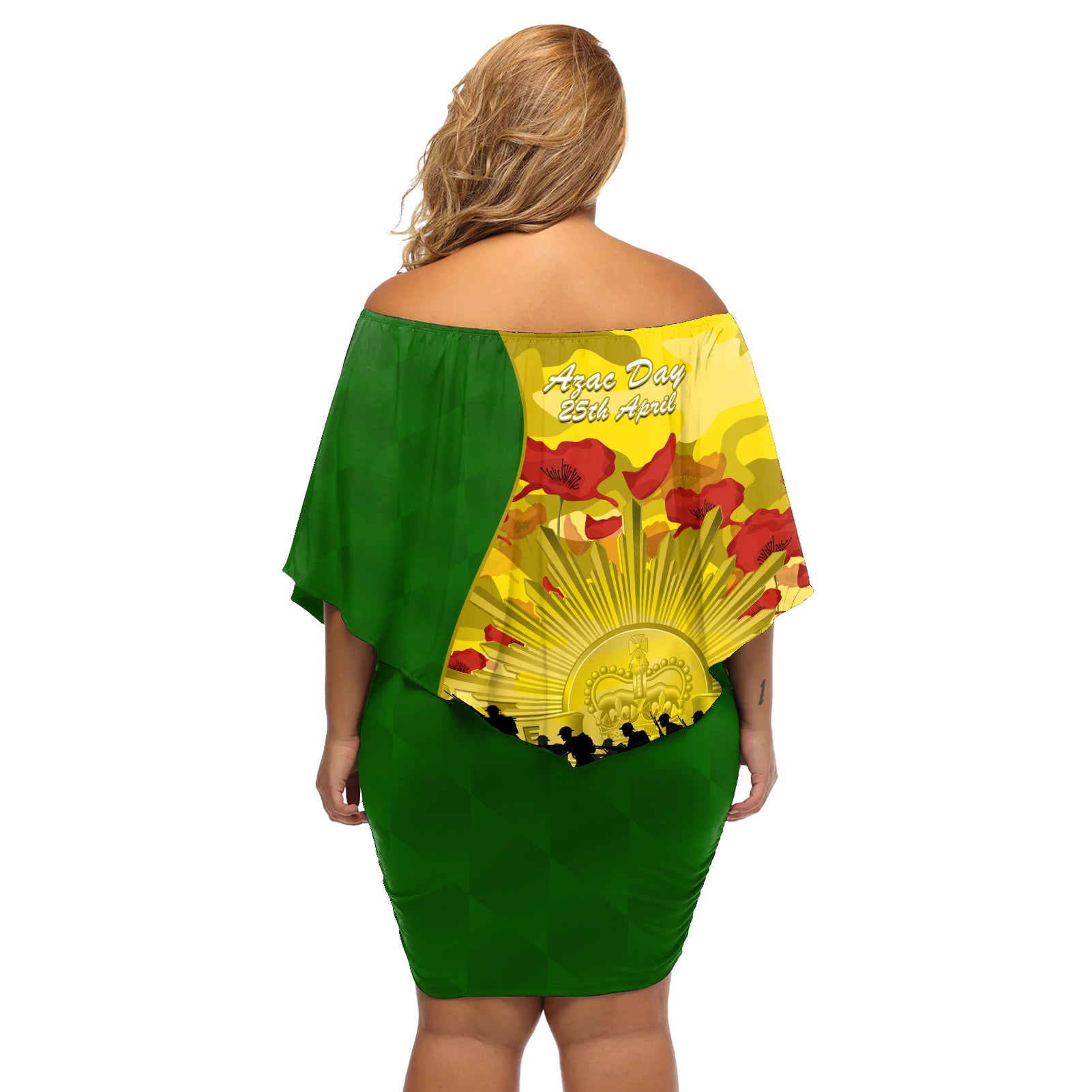 Australia Cricket ANZAC Day 2024 Off Shoulder Short Dress Australian Army Camouflage With Poppies