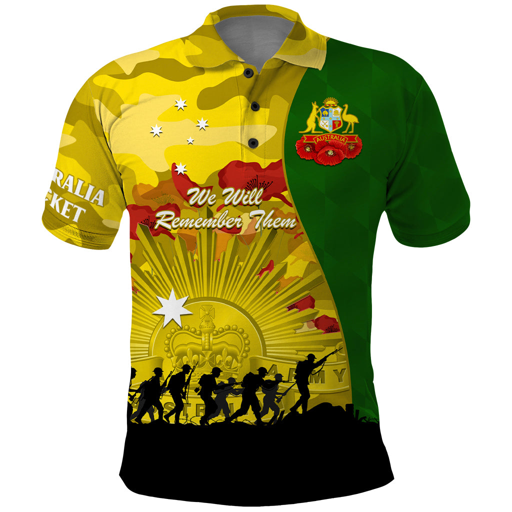 Australia Cricket ANZAC Day 2024 Polo Shirt Australian Army Camouflage With Poppies - Vibe Hoodie Shop