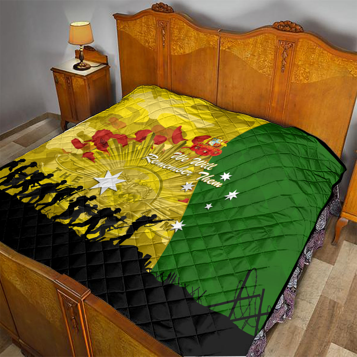 Australia Cricket ANZAC Day 2024 Quilt Australian Army Camouflage With Poppies - Vibe Hoodie Shop