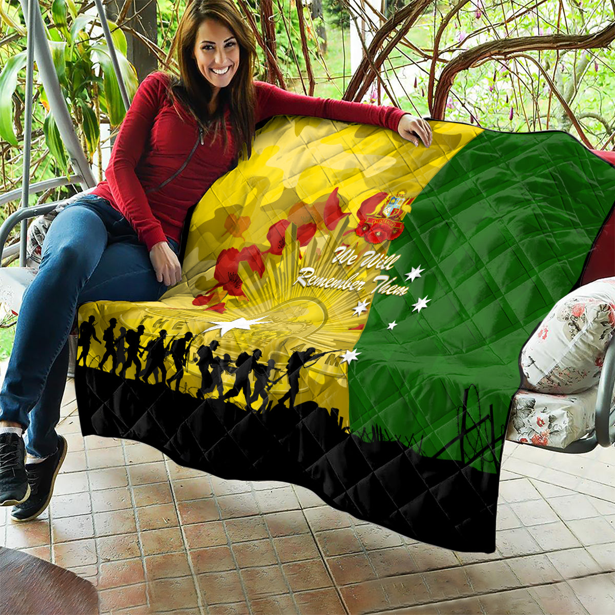 Australia Cricket ANZAC Day 2024 Quilt Australian Army Camouflage With Poppies - Vibe Hoodie Shop
