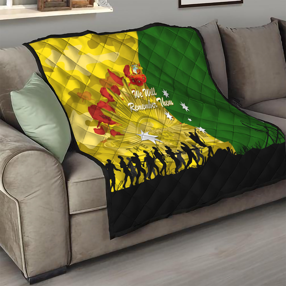 Australia Cricket ANZAC Day 2024 Quilt Australian Army Camouflage With Poppies - Vibe Hoodie Shop