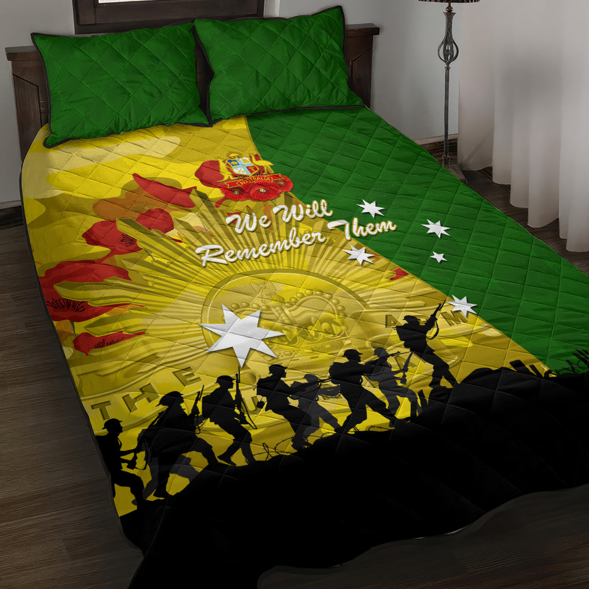 Australia Cricket ANZAC Day 2024 Quilt Bed Set Australian Army Camouflage With Poppies - Vibe Hoodie Shop