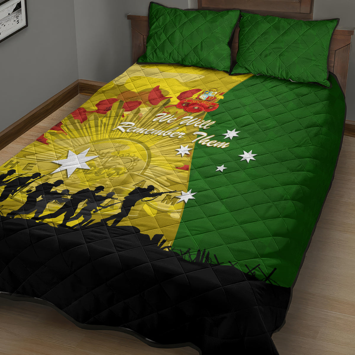 Australia Cricket ANZAC Day 2024 Quilt Bed Set Australian Army Camouflage With Poppies - Vibe Hoodie Shop