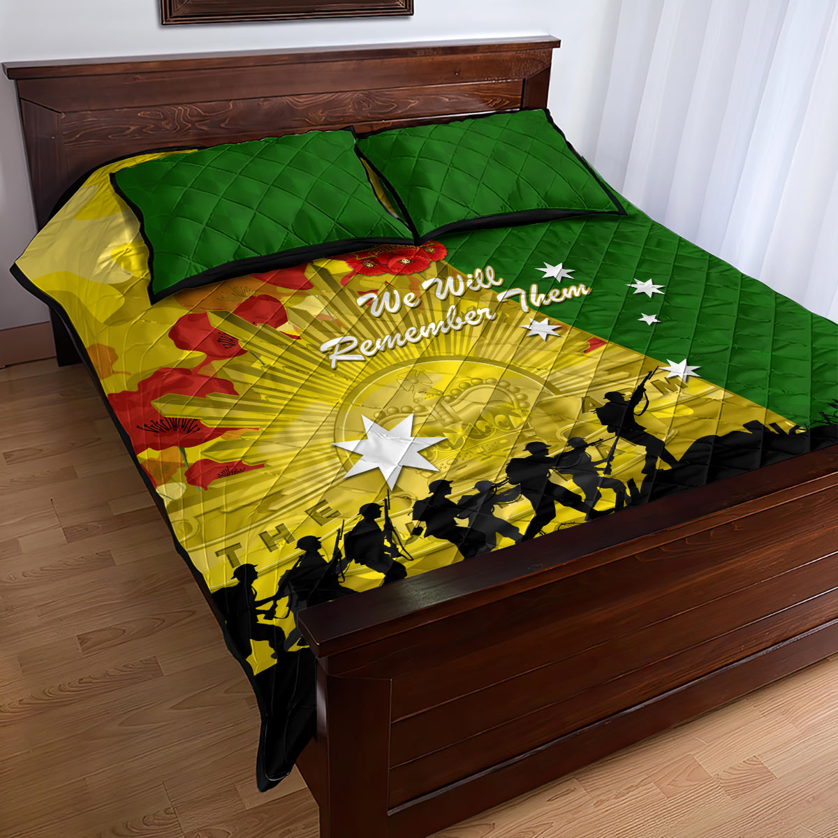 Australia Cricket ANZAC Day 2024 Quilt Bed Set Australian Army Camouflage With Poppies - Vibe Hoodie Shop
