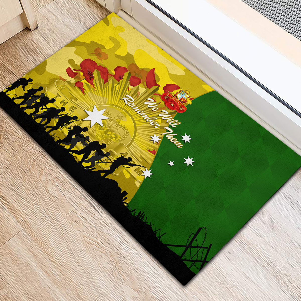 Australia Cricket ANZAC Day 2024 Rubber Doormat Australian Army Camouflage With Poppies