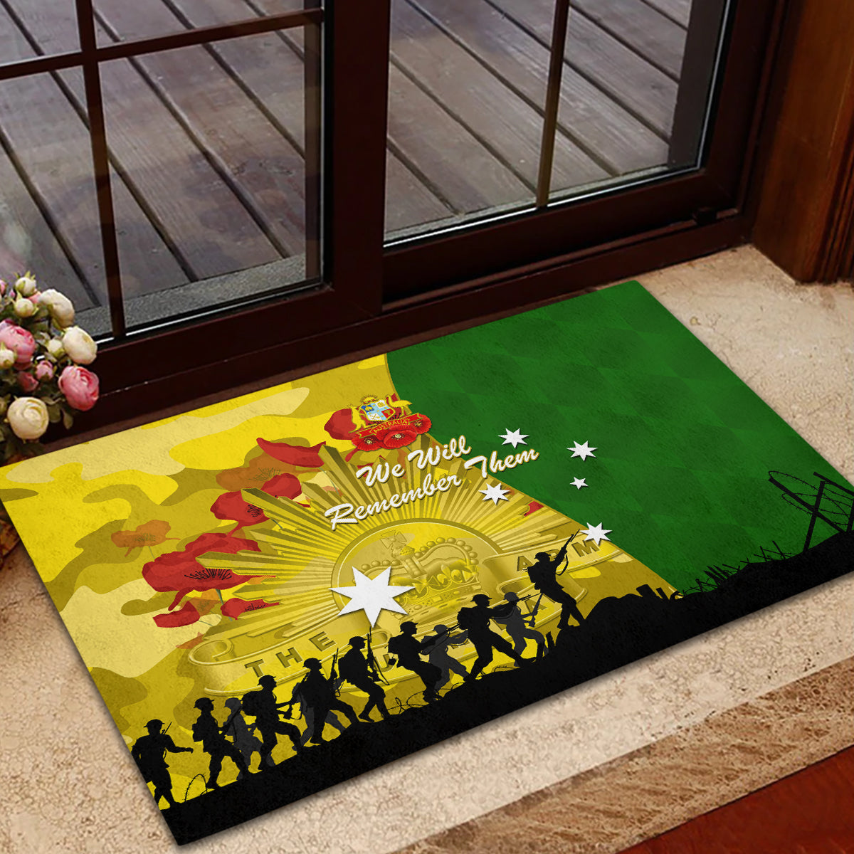 Australia Cricket ANZAC Day 2024 Rubber Doormat Australian Army Camouflage With Poppies