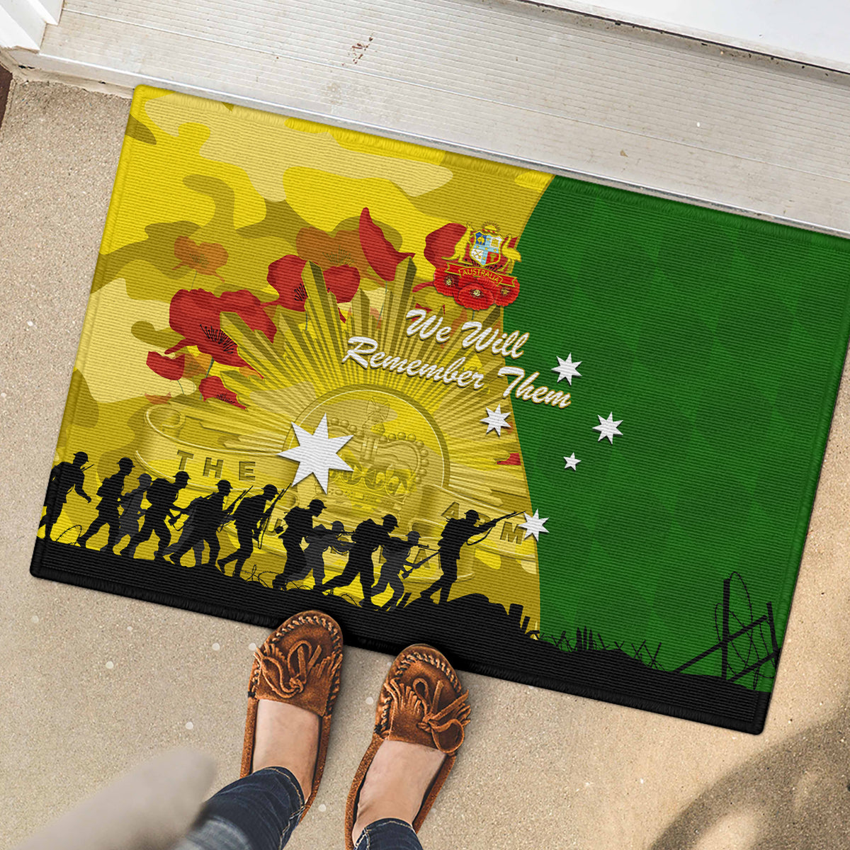 Australia Cricket ANZAC Day 2024 Rubber Doormat Australian Army Camouflage With Poppies