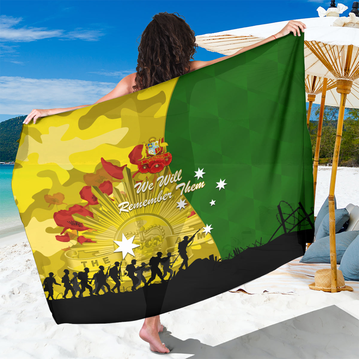 Australia Cricket ANZAC Day 2024 Sarong Australian Army Camouflage With Poppies - Vibe Hoodie Shop